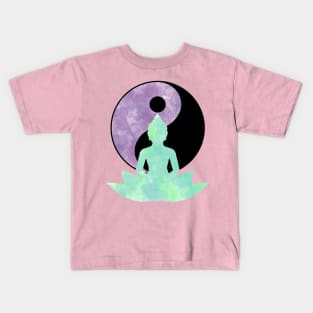 Buddha Yin Yang Lotus Flower Watercolor Green and Purple Kids T-Shirt